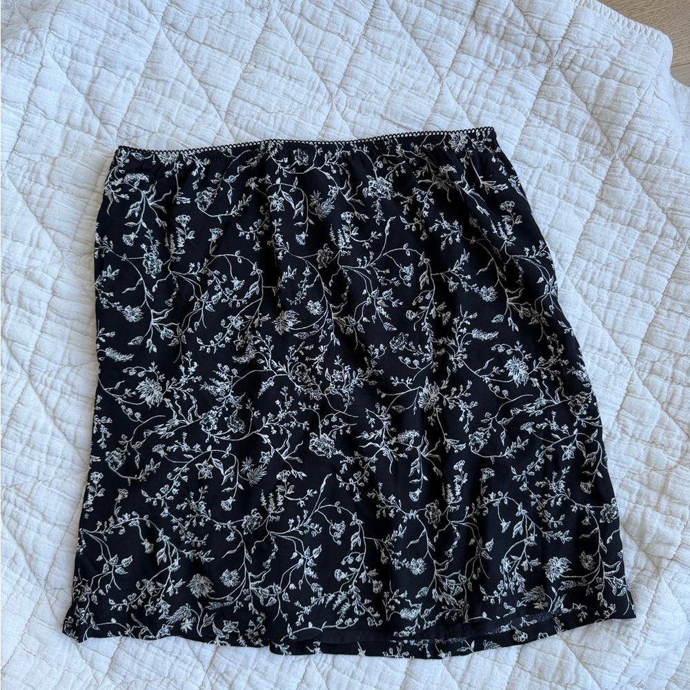 Nordstrom Melrose & Market Floral A-Line Lined Mini Skirt - Black & White